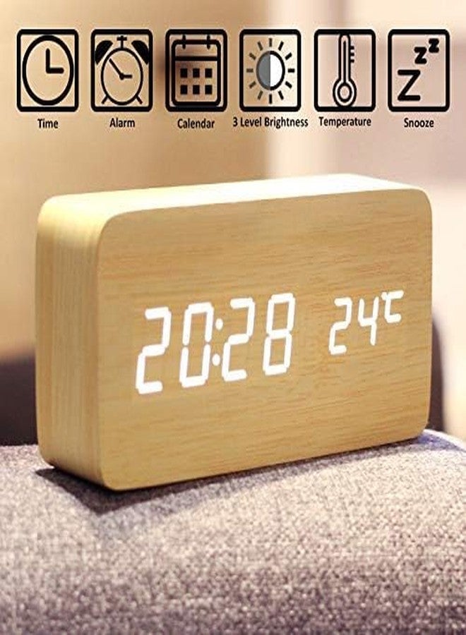 ONTRIP Wooden Alarm Clock - Wooden Digital Mini Cube Alarm Clock with Intelligent Induction LED Light - Displays Time, Date, Temperature - Image 2